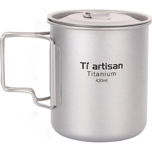 Tiartisan 420ml Cups Pure Titanium Folding Handle Tea Coffee Cup Water Wine Mug Outdoor Travel Hiking Picnic Camping Ta8306