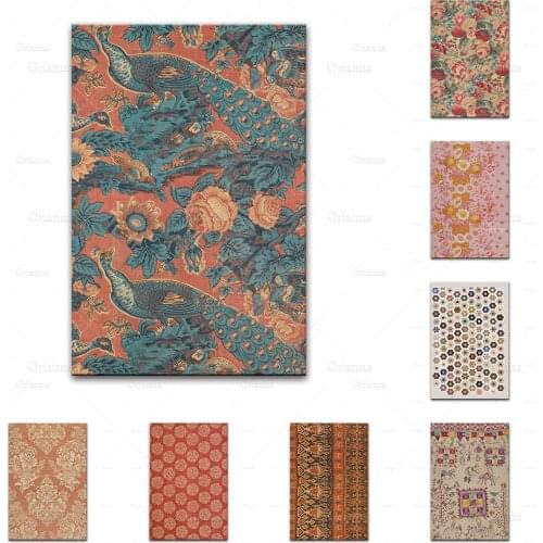 Peacock Vintage Wall Art Print - Printable Red Boho Floral Home Decor - Antique Artwork Bedroom Flowers Pattern Canvas Posters