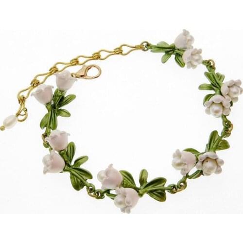 CSxjd Vintage bracelet Half Hole Natural pearl Valley orchid Alloy bake lacquer Women bracelet jewelry