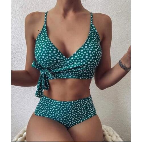 Vintage Printed Swimwear Women 2021 Padded Swimsuit Biquinis Two Pieces Bathing Suit Female High Waist Bikinis Monokini Mujer
