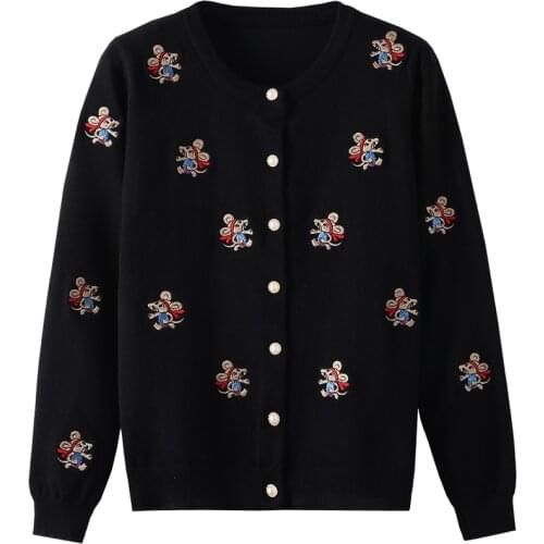 Autumn and winter womens embroidery knitted sweater cute little mouse round neck long sleeve knitted top 2020 new