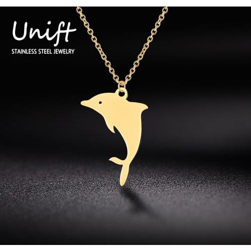 Unift Beach Dolphin Necklace Women Animal Series Pendant Accessory Stainless Steel Neck Jewelry Charm Fashion Ladies Lovers Gift
