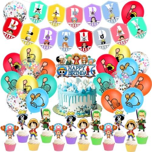1Set Birthday Balloons Kids Party Decoration Baby Shower Balloons Happy Birthday Banners Anime One Piece Theme Cupcake Toppers