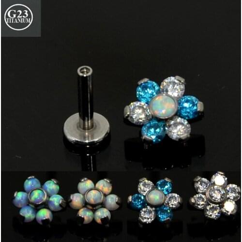 1Pc G23 Titanium Flower Top Ear Helix Tragus Stud Cartilage Earring Labret Monroe Labret Lip Bar Ring Body Jewelry Retainer 16g