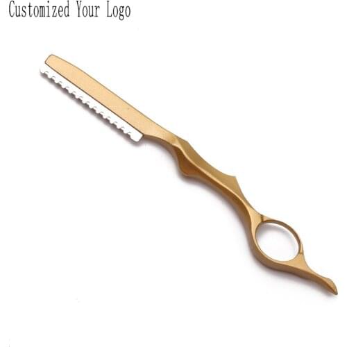 1Pcs add 1 Blade Customized Logo Professional Sharp Barber Razor Hair Razor Cut Hair Cutting Thinning Knife Aluminum Alloy C6100