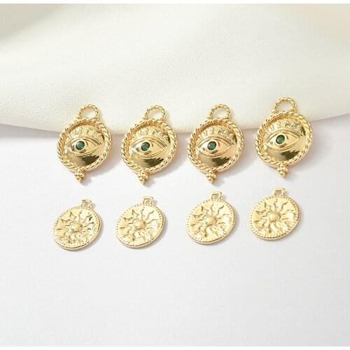 14K Gold retro devils eye green eye Helios round hanging DIY Earrings Necklace Bracelet accessories materials