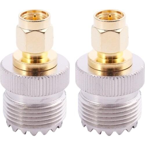 2x SMA Male to UHF Female SO239 SO-239 Jumper Plug RF Adapter Connect PL-259 Gold