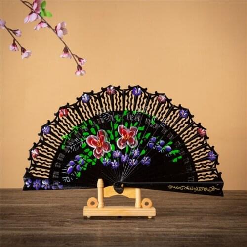 8 Inch Spanish Floral Folding Handheld Fan Hollow Out Wooden Dancing Hand Fan X7XD