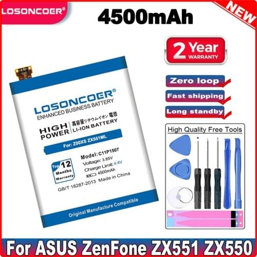 LOSONCOER 4500mAh C11P1507 Battery For ASUS Zenfone Zoom ZX551 Z00XSB ZX551ML Z00XS Smart Phone Battery