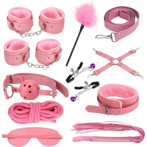 Exotic Sex Products For Adults Games Adjustable Handcuffs Nipple Clamps Rope Whip Sex Toys for Couples PU Leather SM Bondage Set