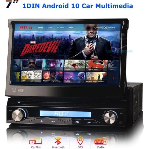 7" Android 10 1 Din Car Radio Stereo DVD CarPlay GPS Navi HD Retractable Screen MP5 Player Bluetooth Autoradio Mirror Link