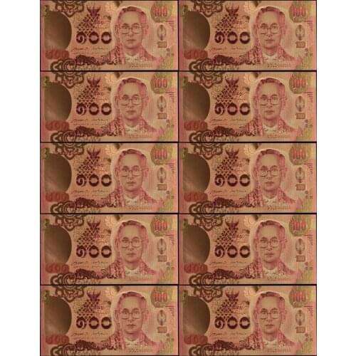 10pcs Thailand Banknotes 100 Baht Bankntoes In 24k Gold Plated Currency Bill Note Wholesale Golden Fake Money Collections