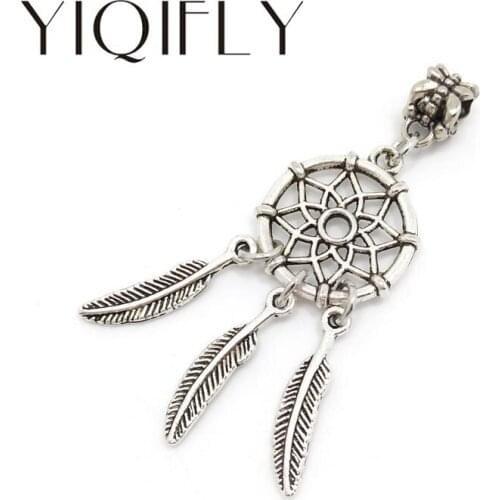 Free shipping 50pcs fashion dream catcher shape pendant charms antique silver color beads fit European bracelet and necklace DIY