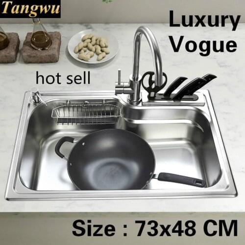 Free shipping Home wash vegetables large kitchen single trough sink 304 stainless steel hot sell 73x48 CM