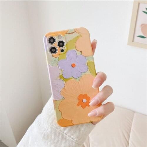 Retro Sweet flower daisy oil painting art Korean Phone Case For iPhone 11 12 Pro Max Xs Max XR Xs 7 8 Plus 7Plus case Cute Cover