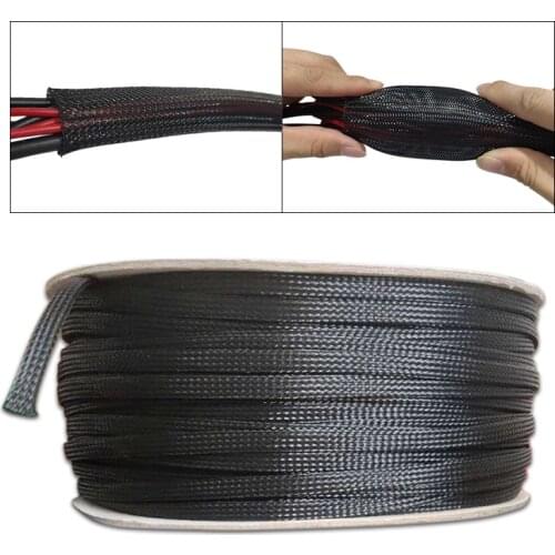 5M Black Nylon Mesh Tube PET Wire Sleeving Spiral Wrapping Expandable Insulated Braid Tight 3mm to 100mm Cable Sleeve