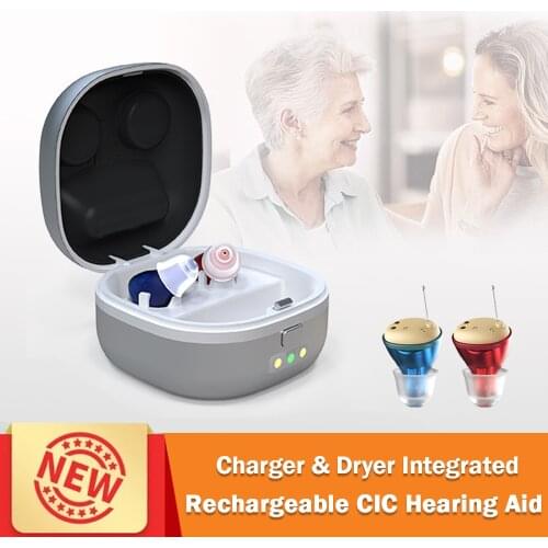 Digital Rechargeable CIC Hearing Aid Invisible Earbuds With Recharge Charger Case Hearing Aid Dryer Hearing Aids