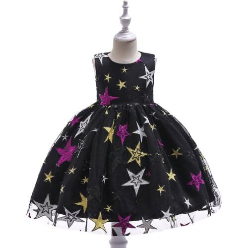 Elegant Girl Star Embroidered Dress Sequin Sleeveless Cute Girl Wedding and Christmas Princess Dress Baby Girl Clothes vestido
