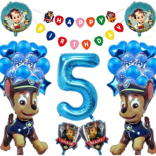 52Pcs Paw Patrol Toys Birthday Ballons Action Figures Patrulla Canina Chase Model Boys Party Supplies Deco Gift Set For Children