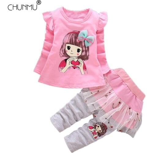 Baby Cotton Clothing Sets Kids Girls Spring Autumn Cute Prints Tracksuit Pullovers Tops + Pants 2Pcs/sets Infant Casual Clothing