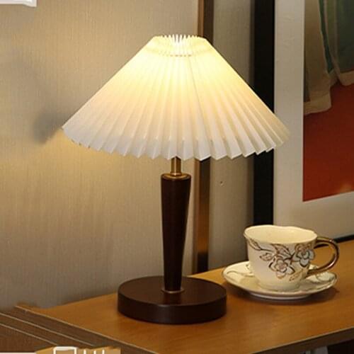 Korean Pleated Table Lamp Wooden Table Lamps for Living Room Bedroom Home Decor Cute Desk Lamp Nightstand Kid Study Bedside Lamp