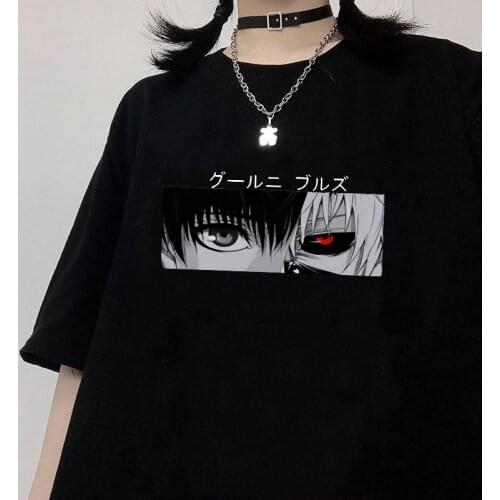 Japanese Anime Tokyo Ghoul T Shirt Kaneki Ken Print Loose T-shirt Harajuku Casual Cool Chic Cartoon Streetwear Women Top Tshirt