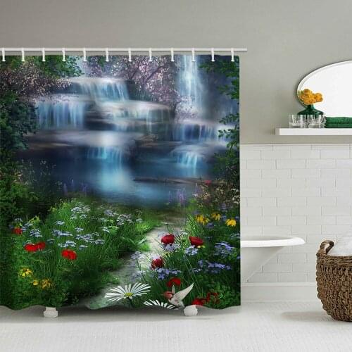 Beautiful waterfall path scenery printing shower curtain waterproof non-perforated bathroom curtain curtain