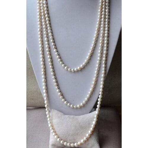 Hot Sale Classic Pearl Necklace 90 inches AA 7-8MM White Color Freshwater Pearl Long Fine Jewelry Charming Women Gift