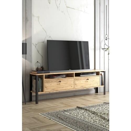 Atlanta Metal Floor Standing Tv Unit-Atlantic Pine/Black