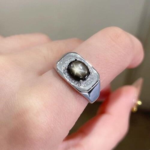 Masculine ring black Star Sapphire gemstone ring for men 925 sterling silver men birthday party daily gift souvenir love