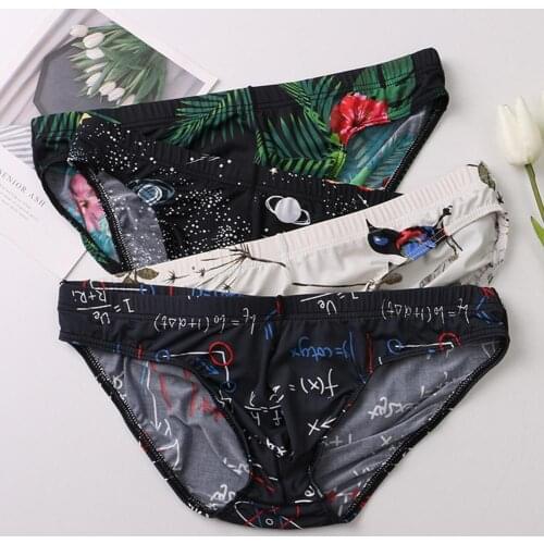 Mens Sexy Underwear Elastic Design Various Printing Men Simple Stretchy Soft Underpant Male Seamless Panties Home Wear Briefs