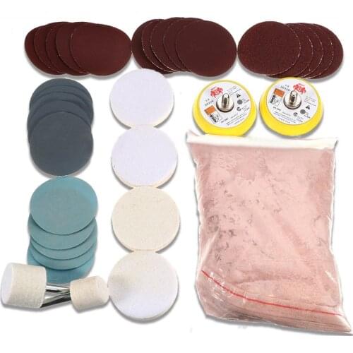 34pcs/Set Deep Scratch Remove Glass Polishing Kit 8 Oxide Cerium Sanding Disc + Wool Polishing Pad For Windscreen Windows