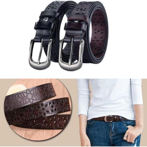 New Genuine Womens Belts Hollow Pattern Fashion Jeans Classic Retro Simple Woman Female Belt Vintage Pin Buckle Strap Jeans