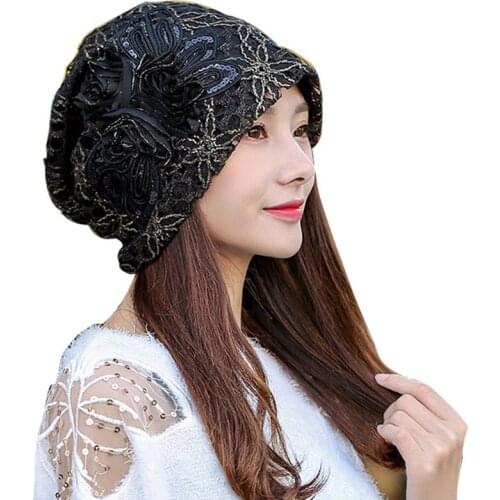 2018 Autumn Winter Ladies Hats Fashion Lace Flower Women Hat Skullies Beanies Hauts Femmes Vintage Gorras Mujer Caps For Women