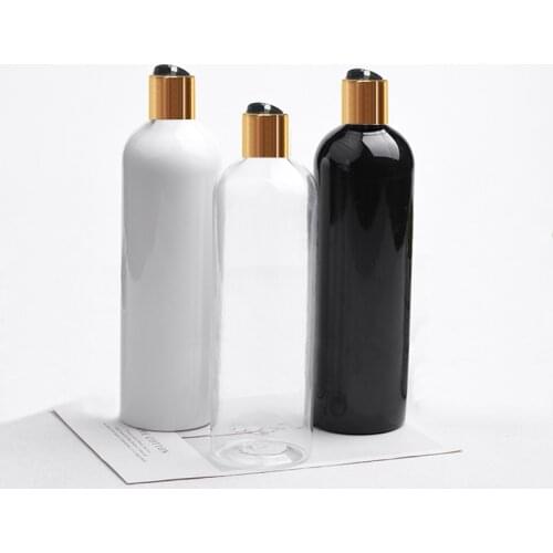 12pcs 400ml Empty Round Black Liquid Soap Lotion Cosmetic Bottle Containers Gold Aluminum Disc Top Cap,Metal Cap Lotion Bottles