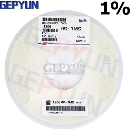 1Reel (5000PCS) 1206 Resistor SMD 1% 0 ohm ~ 10M ohm 1K 2.2K 10K 100K 1 10 100 150 220 330 ohm Gepyun resistance