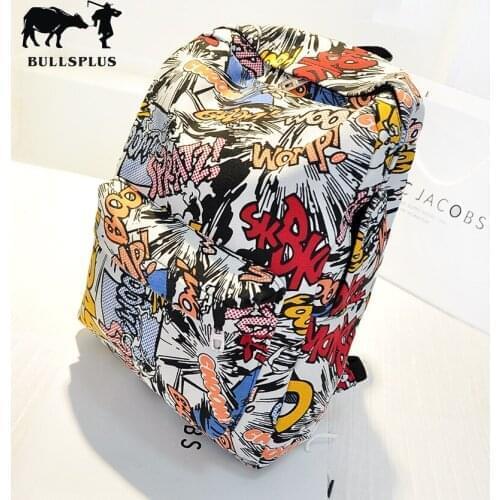 2020 Korean version of graffiti backpack for female junior high school students schoolbag for men women travel backpack