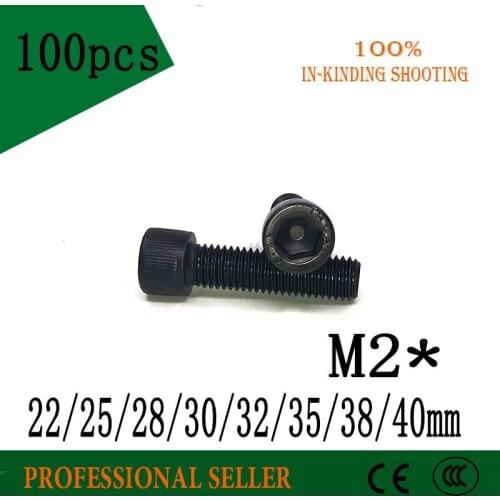 100Pcs M2 *22/25/28/30/32/35/38/40 mm DIN912 grade 12.9 Alloy Black Steel Hexagon Socket Head Cap Furniture Screws