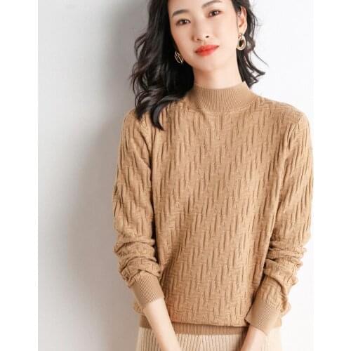 New Fashion Women Cashmere Wool Sweater Half-high Collar Letter Pattern Pullover Warm Loose Knit Bottoming Autumn Winter Coat