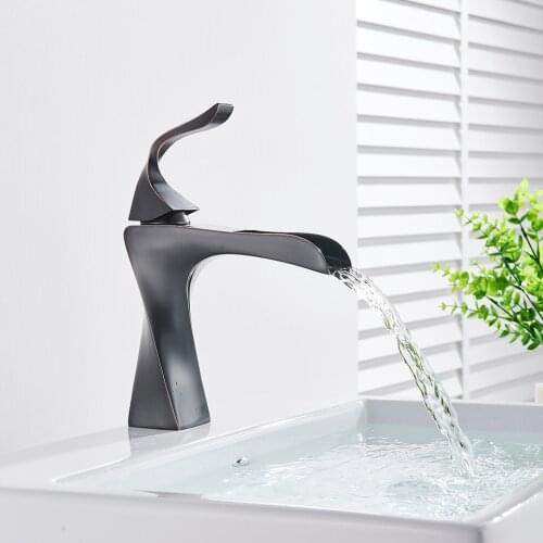 Uythner Black Bronze Bathroom Faucet Brass Waterfall Basin Faucet Bath Sink Faucet Water Mixer Taps Deck Mount Water Tap Basin