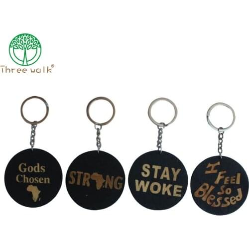 Vintage Black Wood Key Ring Keychain Round Afirca Series Wood Pendants Handmade Keychain