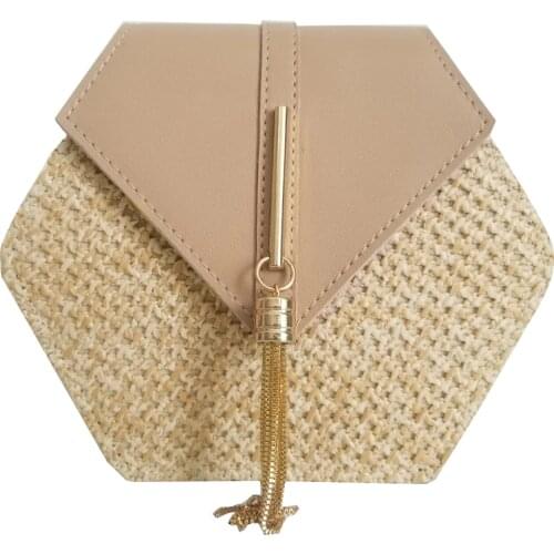 VIP Hexagon Mulit Style Straw+leather Handbag Women Summer Rattan Bag Handmade Woven Beach Circle Bohemia Shoulder Bag