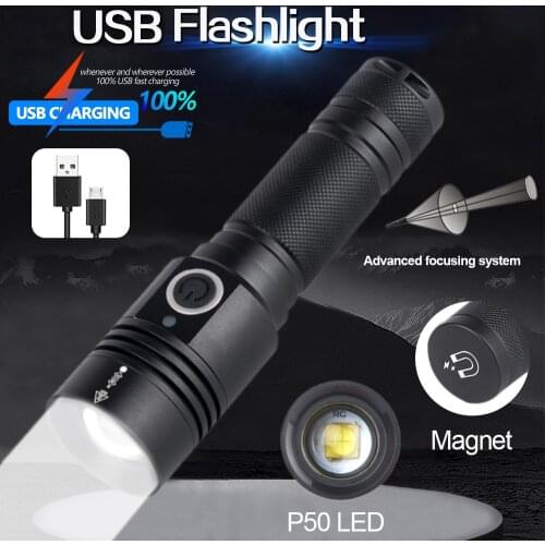 Xhp50 Strong Light Rechargeable Flashlight with Power Display Magnetic Suction Telescopic Flashlight 3 Mode Lighting LED