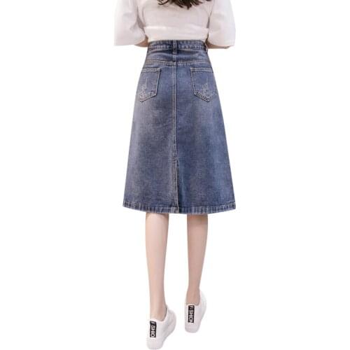 Korean Denim Skirts Women 2021 New Spring Summer High Waist Skirt Female Fashion Mid-Length Slimming Plus Size Hip Skirts Ladies