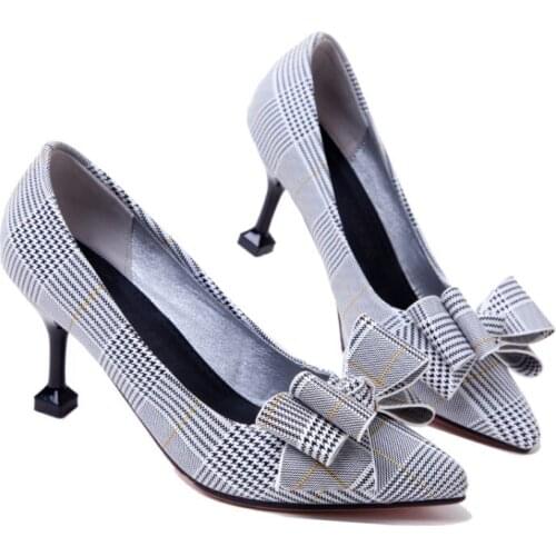 Big SizePointed Plaid single shoes ladies high heels women shoes woman pumps
