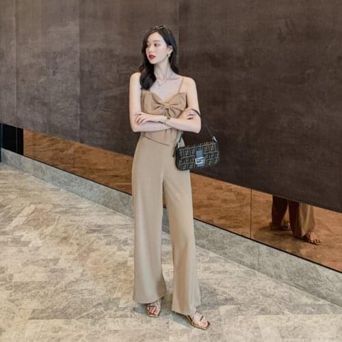 New arrival fashion two piece set women summer elegant sexy spaghetti strap bow temperament simple two piece sets top and pants