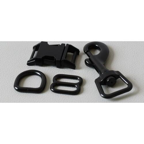 1 set metal buckle 8 buckle D ring metal dog clasp for handmade puppy Collar leash set harness Dee Rings 15mm bag -black