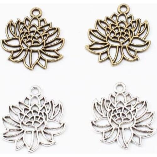 10pcs 20*22mm 2Color Flowers Lotus Jewelry Charm Big Lotus Flower Pendant For Diy Making Handmade Jewelry Findings