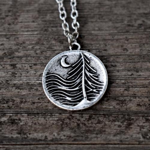 10pcs pine tree necklace under the moon outdoor nature jewelry