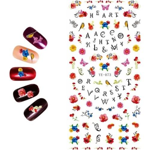 1X WATER DECAL NAIL STICKER FLOWER BIRD BUTTERFLY KISSES TONGUE SWEET HEART US NATIONAL FLAG YE073-078